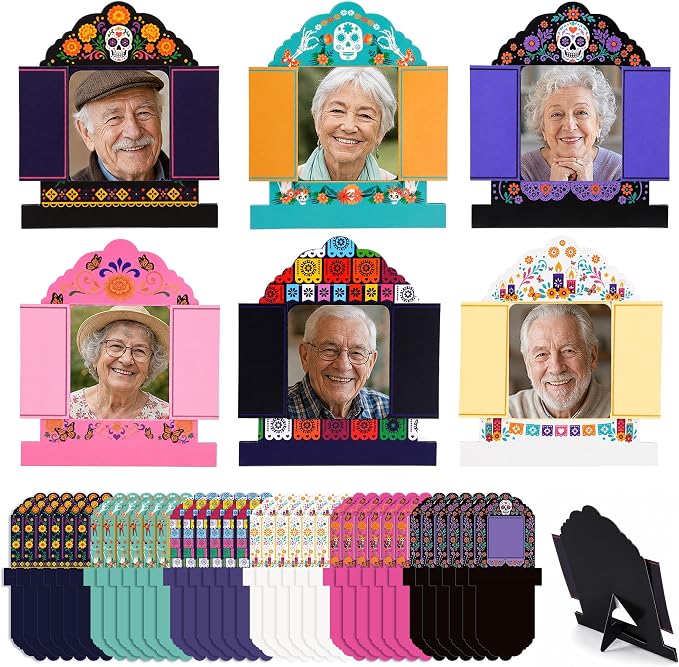 36 Pcs Day of the Dead Paper Photo Frames, Sugar Skull Picture Frame Set - sugar skull ornament