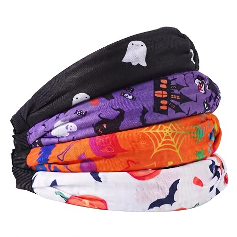 Halloween Knotted Headbands Pumpkin Bat Ghost Spider Web Hair bands women - skull headband