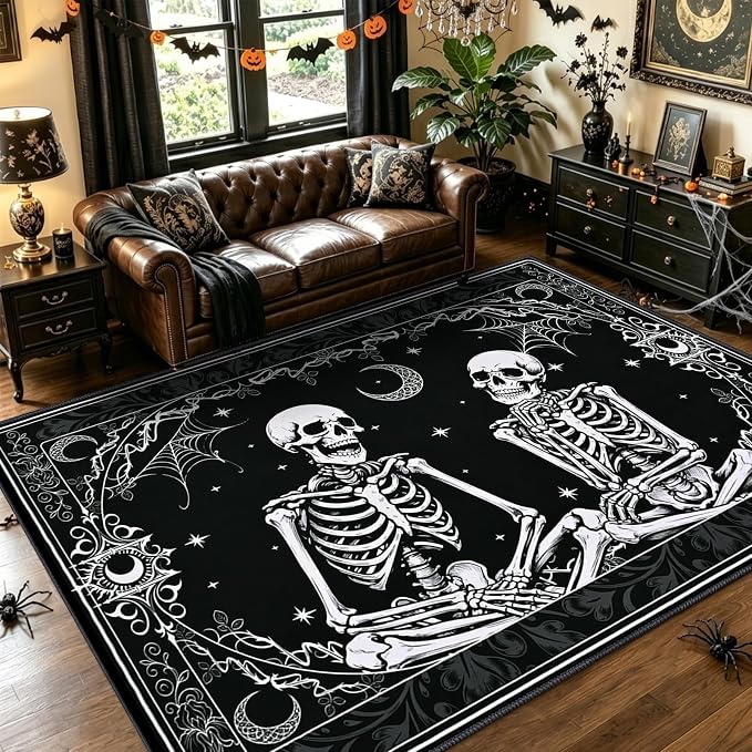 Halloween Skeleton 5x7 Area Rug Washable Non Slip Gothic Large Rug - skull carpet