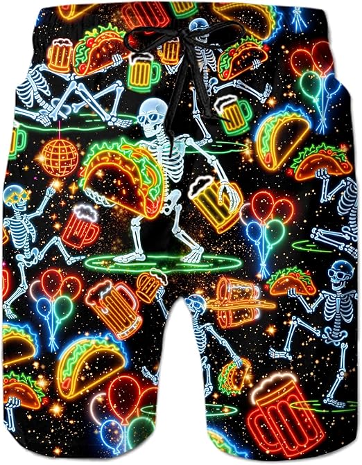 westwolf Mens Swim Trunks Quick Dry Beach Board Shorts with Pockets Mesh Lining Bathing Suits - skull swimsuit