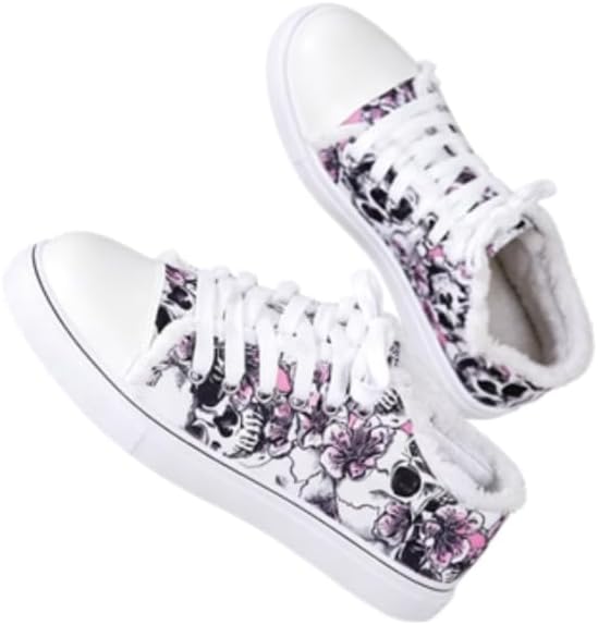 Canvas Shoes for Women Slip On Sneakers Ethnic Style Graffiti Print Flat Lightweight Casual Walking Shoes Plus Size (White Skull,10) - sugar skull boots