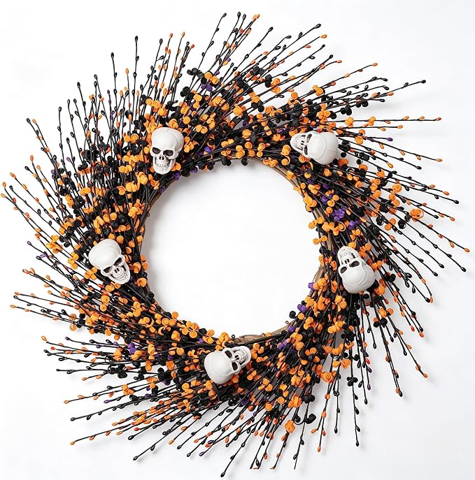 Halloweeen Wreaths for Front Door with Skull