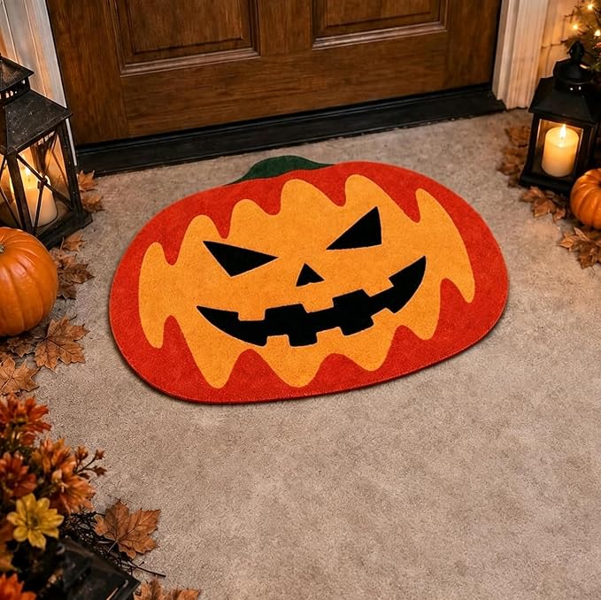 1 Pack Skull Pumpkin Rug Halloween Bath Mat for Living Room Decor - skull toilet mat