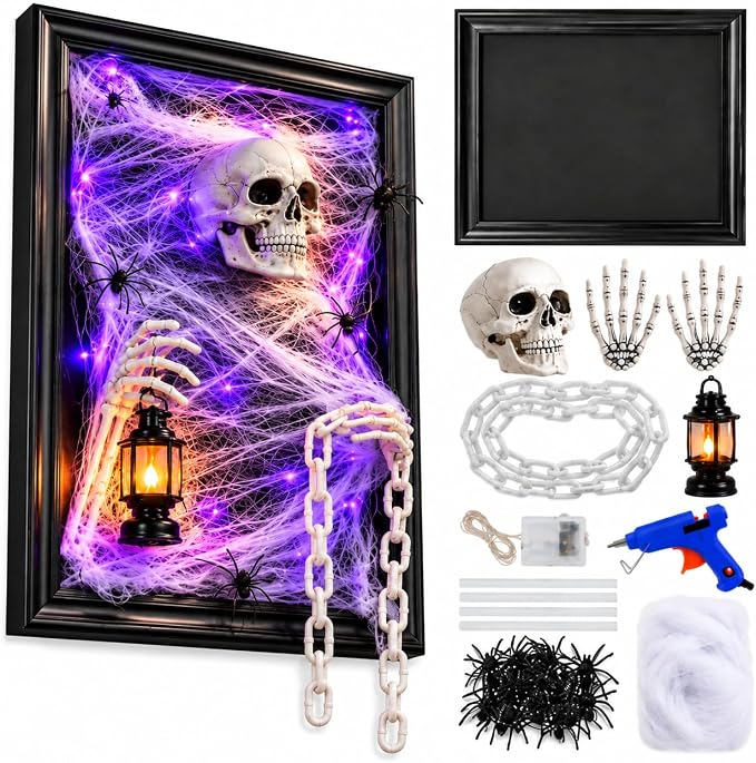 11 Pcs DIY Halloween Wall Decoration Kit Skull Skeleton Wall Mounted Decor