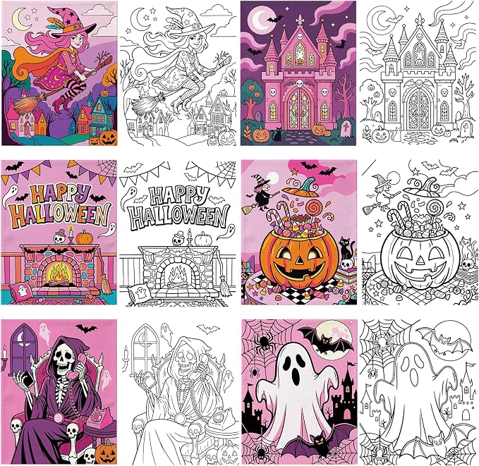 Halloween Pre Drawn Canvas to Paint, Pre Printed Canvas Boards, Pre Stretched Outline Painting Kits for Beginners, Adults, Party Favors & Spring Craft Activities - skull painting