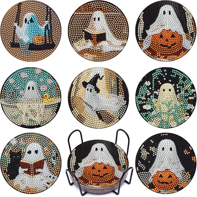 8 Pcs Halloween Ghost Diamond Art Coasters - skull coaster