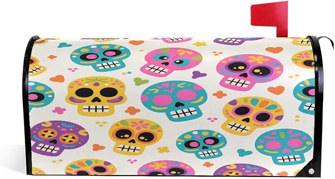 ALAZA Skull Light Yellow Background Pattern Magnetic Mailbox Cover Welcome Box Cover Sweet Home Post MailWraps Garden Decor Standard Size 25.4″ x 20.7″
