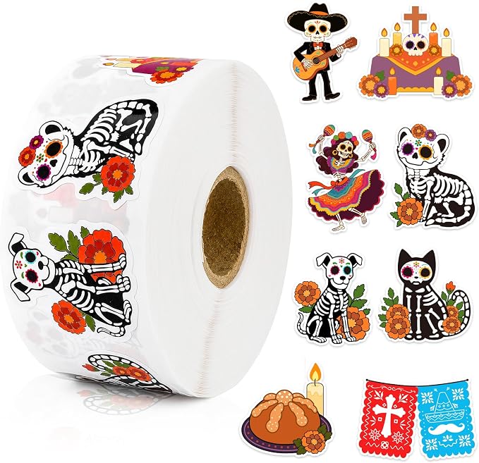 Day of the Dead Stickers, 1000Pcs Dia De Los Muertos Stickers - skull sticker
