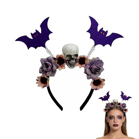Halloween Headband, Black Skeleton Bat Hair Accessories Headbands Costume, Gothic Headwear Head Band Party Bopper for Women Girls (Purple) - skull headband