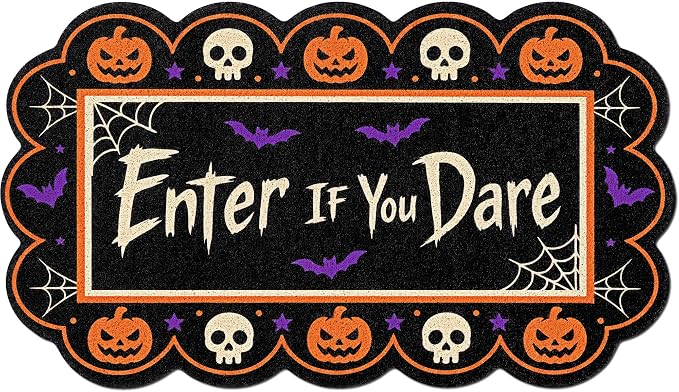 Halloween Doormat, Enter If You Dare Non-Slip PVC Welcome Mat - skull carpet