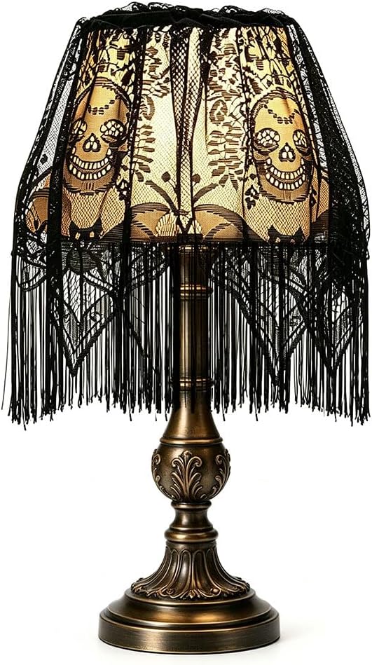 Halloween Decor Lamp Shades Black Lace Spider Web Lampshades Table Cover Decorations 20 X 60 Inch Large Skull Lampshade For Halloween Indoor Outdoor Table Decorations