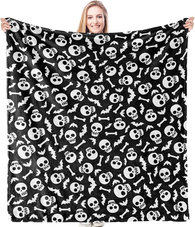 HIWX Black Gothic Halloween Skull Throw Blanket 50×60 Inches