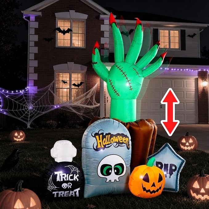 8.6 FT Pop Up and Down Halloween Inflatable Zombie Hand Outdoor Yard Decor - skull inflatable