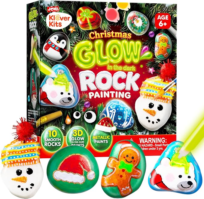 JOYIN Rock Painting Kit- Glow in The Dark Rock Kit, Arts and Crafts for Kids Ages 6-12, Art Supplies Toy, Kids Craft Paint Kits, Craft Supplies Birthday Party Gift Toy - skull painting