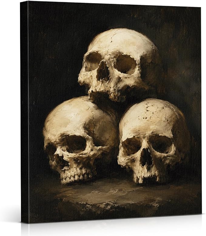 YJIKRTVT Gothic Skull Wall Art, Dark Academia Still Life Halloween Decor