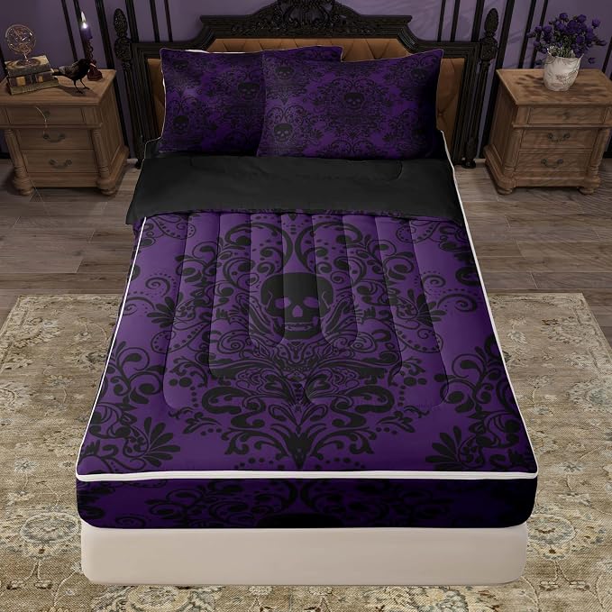 Feelyou Gothic Skull Comforter Set Full Zipper Bedding Set - skull bedding