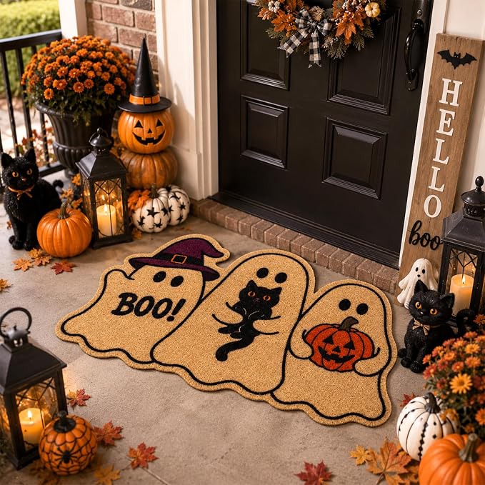 Halloween Ghost Welcome Doormat-Outdoor Ghost Shape Decor Coir Door Mat - skull door mat