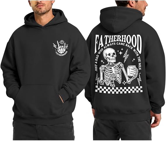 Fkatuzi Funny Fatherhood Skull Hoodies For Men Dad Skeleton Graphic Hoodie Vintage Sweatshirt Goth Gothic Cotton Pullover - skull hoodie