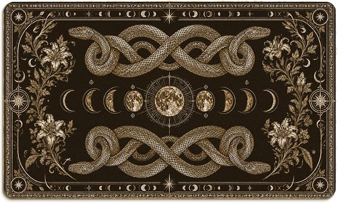 Gothic Snake Moon Phase Floral Halloween Coir Door Mat, Witchy Mystical Celestial Welcome Mats for Front Door, Moody Goth Snake Coir Doormat for Porch Entryway Entrance Decor, 17x30inches