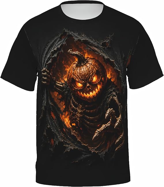 Halloween Pumpkin Skeleton Graphic T-Shirt for Men Women Horror Skull 3D Printed Gothic Spooky Tee