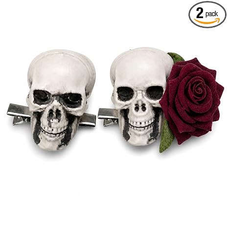 2 Pack Skull Hair Clips Gothic Rose Halloween Cosplay Accessories - skull headband