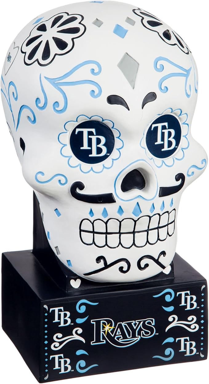 Team Sports America Tampa Bay Rays Sugar Skull Resin Statue, 10 Inch, Hand Painted, Officially Licensed MLB Decoration - skull figurine
