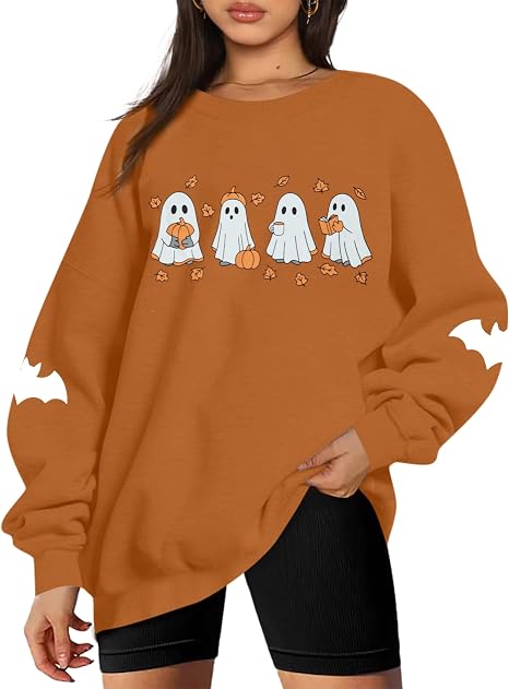 Halloween Sweatshirt for Women Spooky Ghosts Reading Books Graphic Sweater - skull sweatshirts