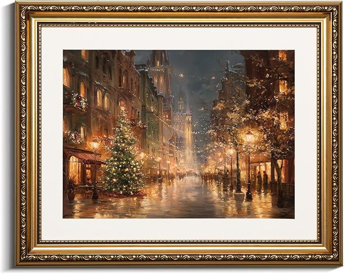VIYYIEA Framed Christmas Tree Scene Wall Art for Living Room Decor, 13x16in - skull wall art