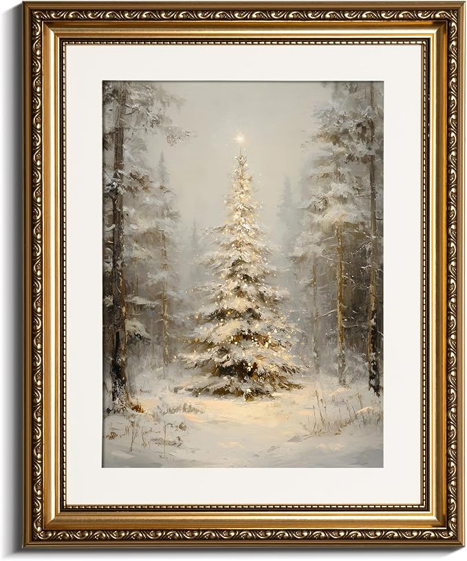 VIYYIEA Vintage Framed Christmas Tree Wall Art, Aesthetic Decor, 13x16in - skull painting