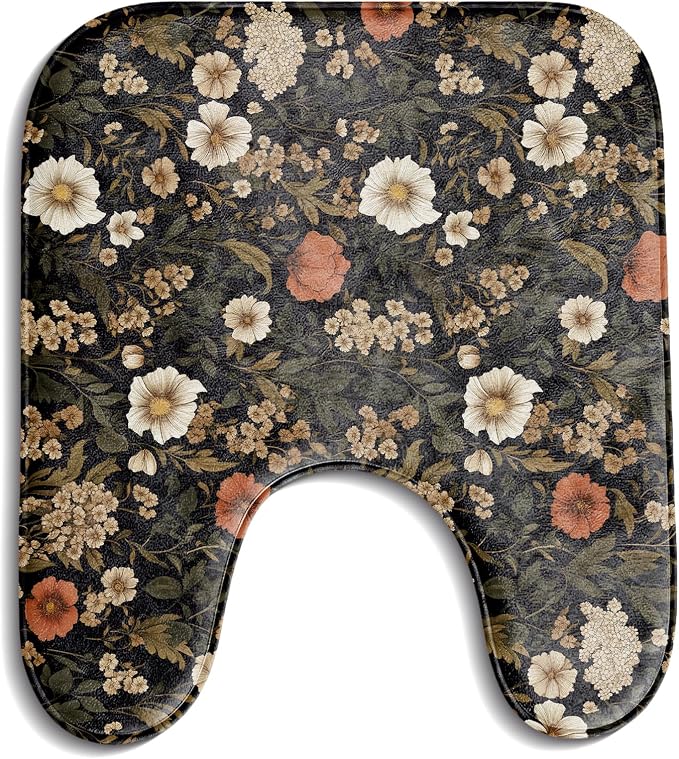 Cztulip Vintage Dark Wildflower Floral Bathroom Toilet Mat U Shape,20x24In