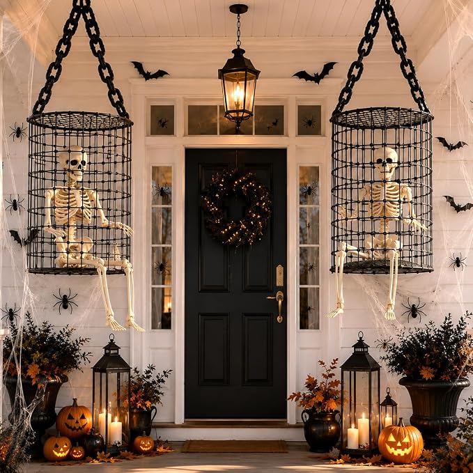 2 Pack Hanging Scary Halloween Decorations,Skeleton Halloween Decor Outdoor - skeleton