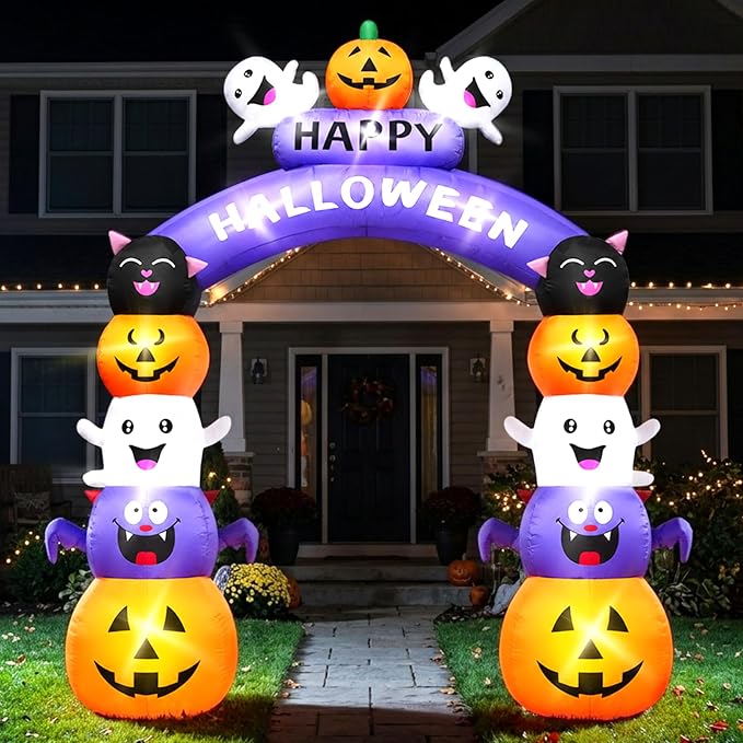 Halloween Inflatable Arch Cute Large Pumpkin Archway Blow Up Outdoor 8FT - skull inflatable