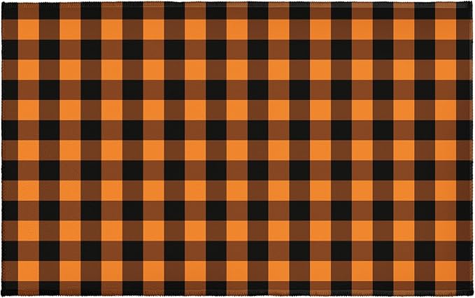 Halloween Buffalo Plaid Bathroom Rug 32x20 Inch Fall Orange Black Checkered Non Slip Absorbent Bath Mat Autumn Halloween Shower Mat for Kitchen Entryway Indoor - skull toilet mat