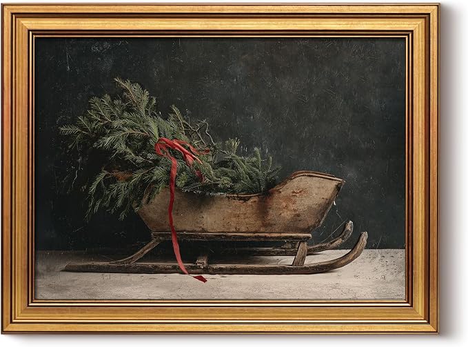 InSimSea Vintage Christmas Sleigh Wall Art Decor, Xmas Decoration 12x16 In - skull wall art