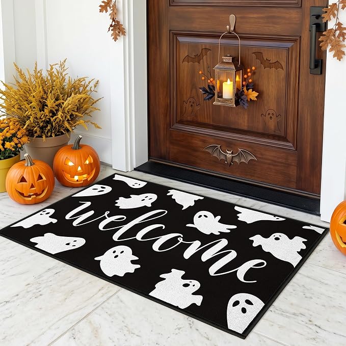 Halloween Ghost Door Mat Cute Boo Outdoor Front Welcome Doormat 20x32 Inch - skull door mat