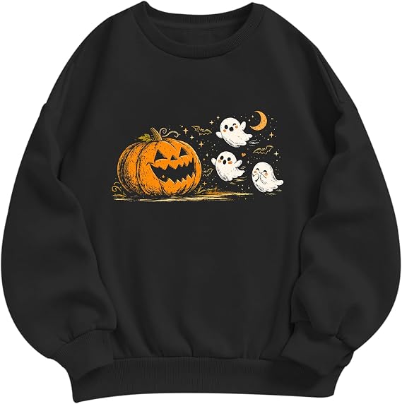 Halloween Sweatshirt Women Ghost Pumpkin Cute Spooky Season Tops - skull sweatshirts