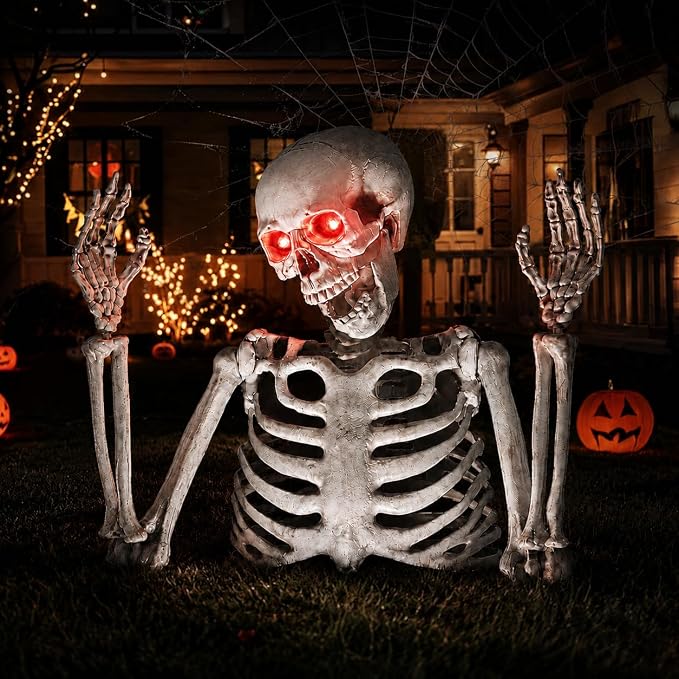 Halloween Skeleton Decorations,Eyes with Red Light,Halloween Tabletop Decor - skeleton