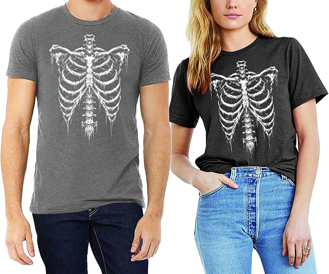 Skeleton Couples Matching Shirts Halloween Skull Rib Cage Tshirt - skull tshirt