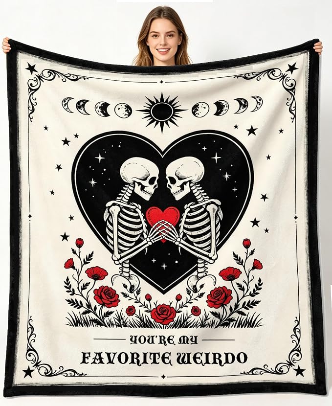 Skull Throw Blanket Gifts for Women Men Gothic Rose Flannel Blankets Throws 50 x 60 inch Halloween Christmas Valentine's Day Gifts Ideas for Her Girlfriend Wife Husband Couple - skull blanket