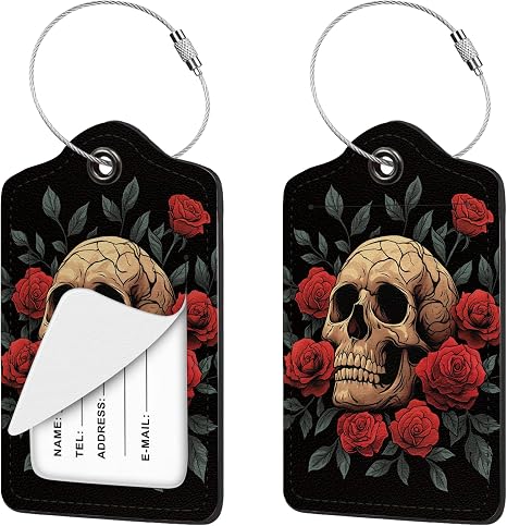 2 Pcs Skull Floral Luggage Tag for Suitcase Women Cruise Travel - skull suitcase