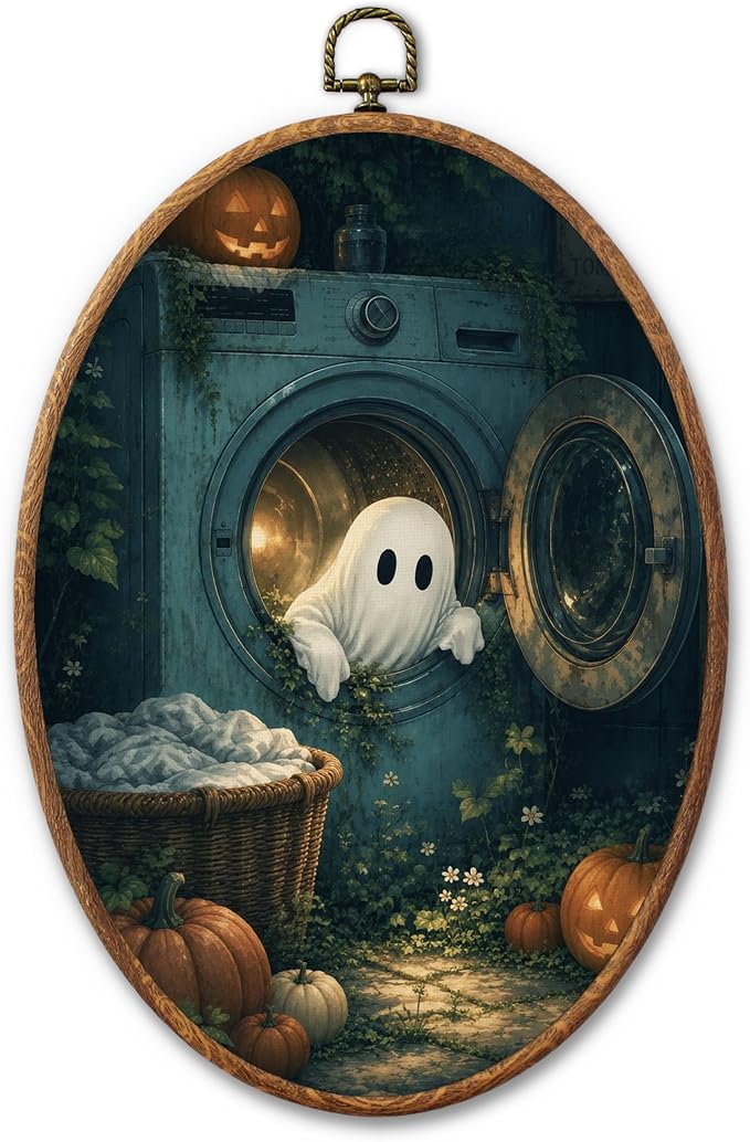 GMCDFHRQ Vintage Halloween Laundry Ghost Cottage Core Oval Wall Art Decor - skull wall art