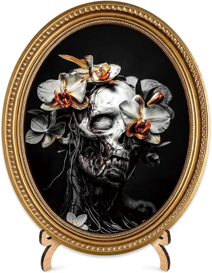 Halloween Gothic Wood Tabletop Decor, Skull Orchid Wall Art - skull wall art