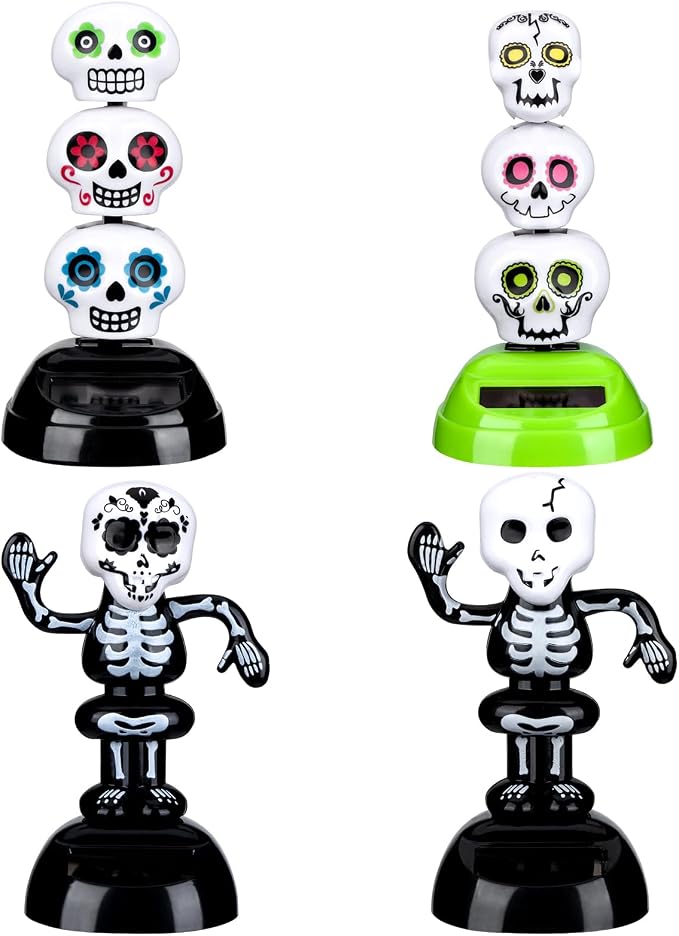 4Pcs Halloween Solar Powered Shaking Head Dancer Skull Dashboard Ornaments - skull figurine