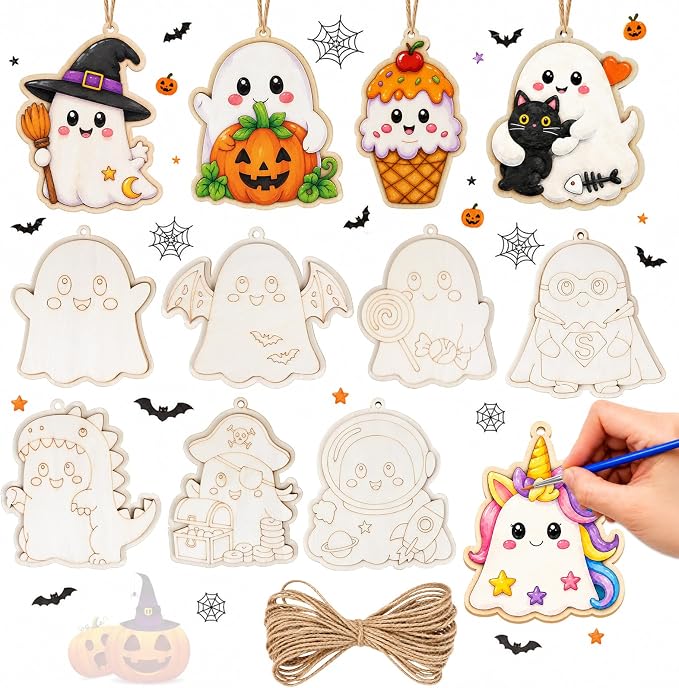 12 Pcs Halloween Unfinished Wood Crafts for Painting - skull painting