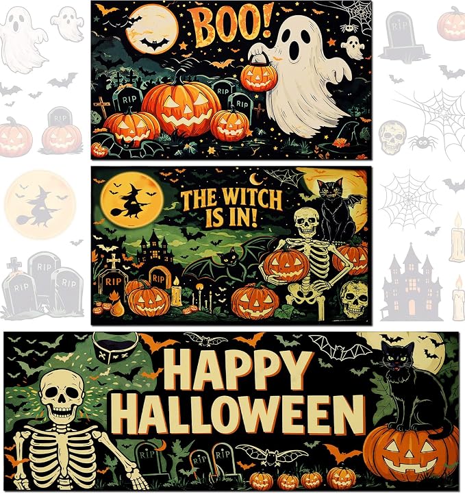 Halloween Kitchen Rugs Set of 3, Non Slip Floor Mats