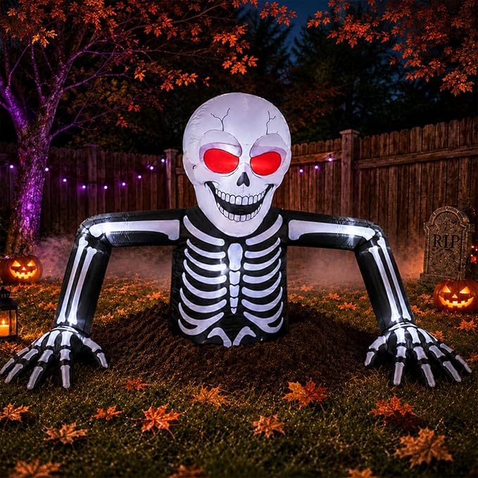 7.4Ft Halloween Inflatables Skeleton Outdoor Decorations with LED Lights - skull inflatable
