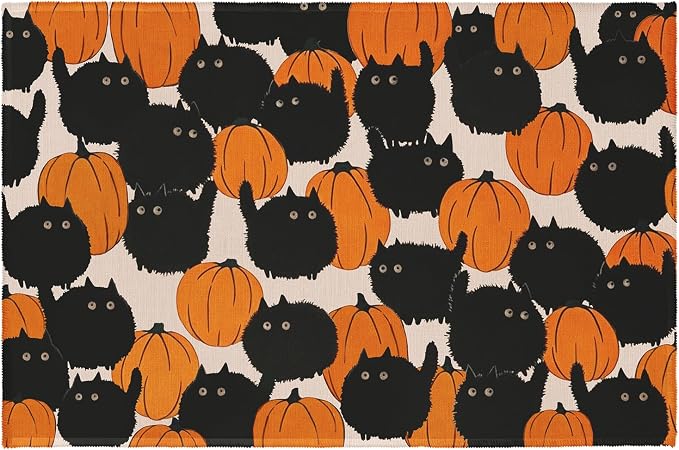 Cute Pumpkin Cat Halloween Decorative Area Rug 2x3 Orange Black Holiday Trick or Treat Front Door Mat Fall Indoor Outdoor Non-Slip Small Entryway Throw Rugs for Kitchen Bathroom Living Room Bedroom - skull toilet mat