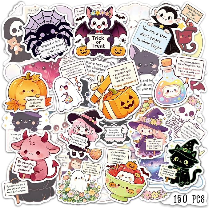 Halloween Stickers, 150 Pcs Emotional Support Stickers for Party Favors - skull sticker
