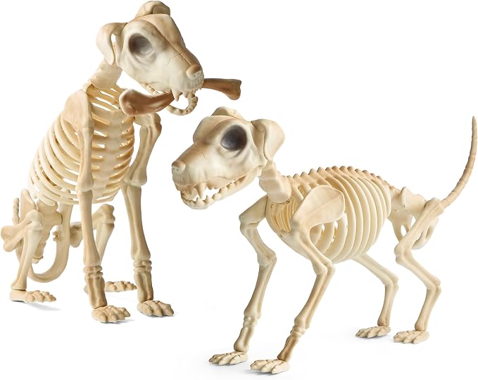 Halloween Skeleton Dogs 2 Pack with Bone, Large Dog Skeletons for Halloween Decorations, Sitting & Standing Skeleton Dog, Spooky Indoor Outdoor Yard Porch Graveyard Decor - skeleton