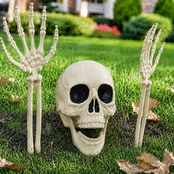 3P Halloween Skeleton Decorations Outdoor,Realistic Skull Head and Skeleton - skeleton